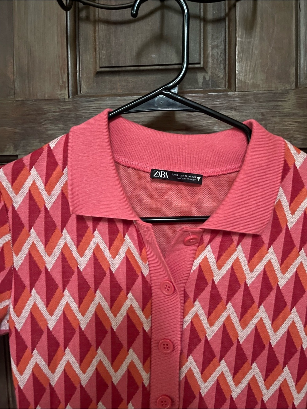 Zara Pink Jacquard Chevron Knit Polo Dress - Picture 2 of 4